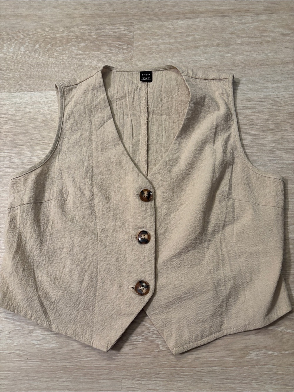 SHEIN Beige Button-Front V-Neck Vest